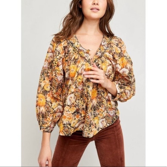 Free People Cool Meadow Printed Top in Midnight Combo Medium - Picture 2 of 13